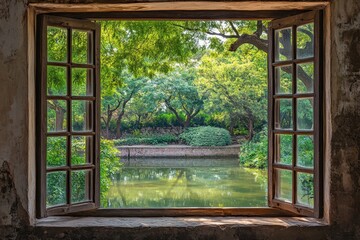 The Garden of Cultivation Yi Pu features a traditional Suzhou garden view in Jiangsu China Established in 1541 it is listed as a World Heritage site for classical gardens