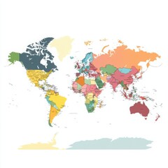 A classic world map with colorful countries and clearly marked borders on a white background 