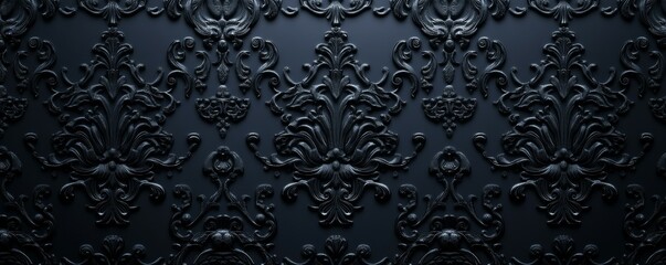 Black Rococo Pattern Background.