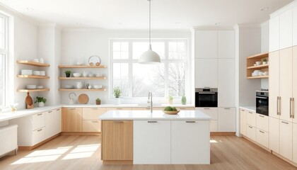 Scandinavian Style - Kitchen Interior Design With Scandinavian Concept - Hotel Kitchen - Apartment Kitchen Interior With Table - Interior Design