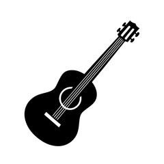 Fototapeta premium Acoustic guitar black silhouette. Music instrument icon. Vector illustration.