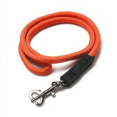 A retractable leash with a compact handle and a coiled cord on a white background 