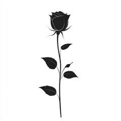 A minimalistic black rose silhouette on a white background, symbolizing elegance and beauty.
