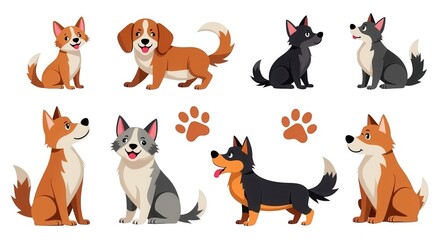 Fototapeta premium Adorable Dog Collection Illustration with Various Breeds and Playful Paws - Perfect for Pet-Themed Designs and Educational Materials