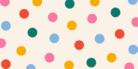Fun multi colored polka dot pattern on beige background. Abstract hand drawn illustration in doodle style. Colorful confetti design © Alice