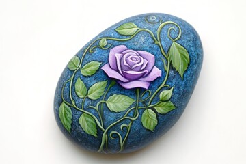 Hand-painted purple rose on a textured blue stone