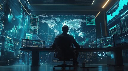 Exploring blockchain technology through digital interface at a modern workspace