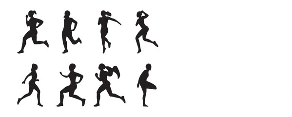 Women Running Silhouette Set Vector illustration