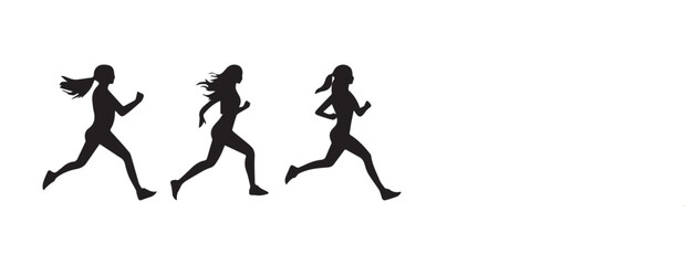 Women Running Silhouette Set Vector illustration