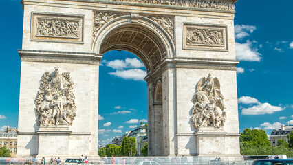 Obraz premium The Arc de Triomphe Triumphal Arch of the Star timelapse is famous monument in Paris