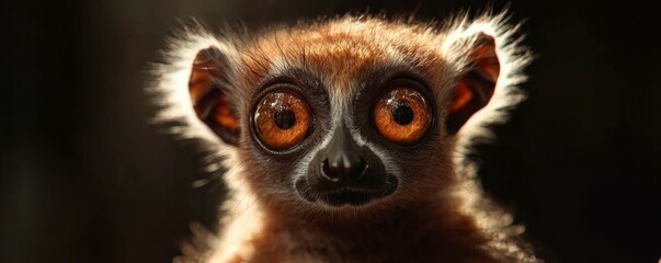 Curious lemur with large eyes, Madagascar forest environment, detailed fur texture