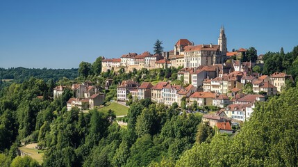 Fototapeta premium Charming Hilltop Village in France: A Picturesque Panorama