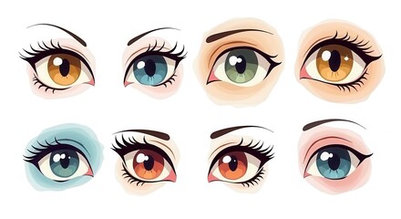 Diverse Stylish Eye Illustrations Set with Various Colors and Designs Ideal for Fashion and Beauty Concepts