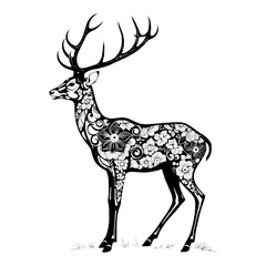 Floral Deer: A graceful stag adorned with intricate floral patterns, a captivating blend of nature's beauty and artistic detail. 
