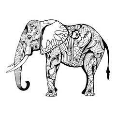 Obraz premium Floral Elephant: An intricate, line art illustration of an elephant adorned with delicate floral patterns, perfect for adding a touch of nature and whimsy to your designs. 