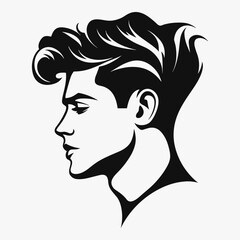 Men haircut logo design. Black silhouette on white background. Vector icon