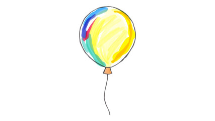 Hand-drawn Yellow Balloon with Colorful Swirls: A whimsical, hand-drawn illustration of a yellow balloon with colorful swirls, perfect for adding a touch of whimsy and celebration to your designs.