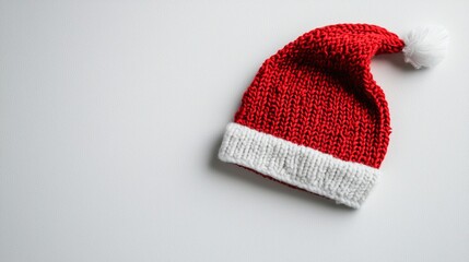 Handmade Knitted Santa Hat with White Pompom