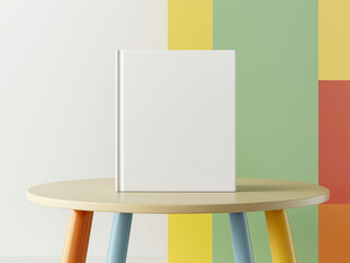 White cover book mockup colorful background kid story concept