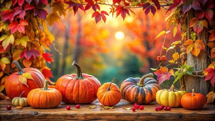 Naklejka premium Autumn Pumpkin Watercolor Frame: Fall Leaves, Vines, & Pumpkins Photography