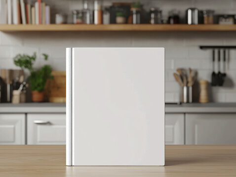 White cover book mockup kitchen background food recipe concept