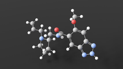 alizapride molecule 3d, molecular structure, ball and stick model, structural chemical formula antiemetic agent