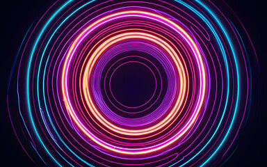 A circular wave, rippling outward in glowing neon rings, symbolizing innovation