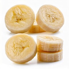 Delicious banana slices set, isolated on white background