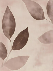 A soft, abstract design featuring brown leaves against a muted pink background.