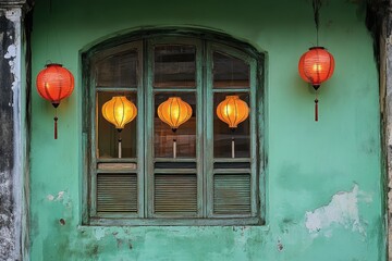 A window and lights in George Town Penang Malaysia