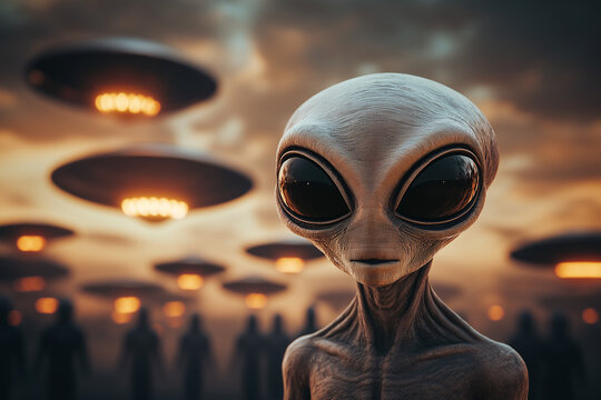 Alien encounter extraterrestrial landscape hyperrealistic art science fiction close-up view