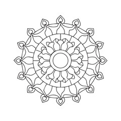 Contour mandala for color book. Monochrome illustration. Symmetrical pattern in a circle. A beautiful image for scrapbook. The template for printing on fabric. Picture for meditation and relaxation.