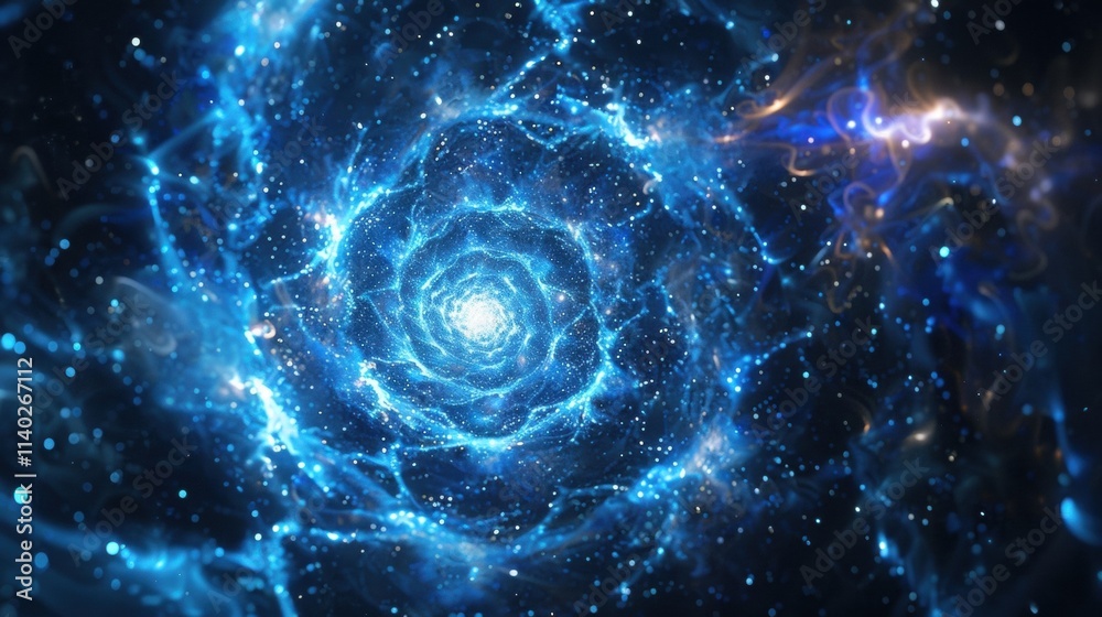 Poster big data streams are swirling and flowing through a futuristic cyberspace tunnel, creating a mesmeri