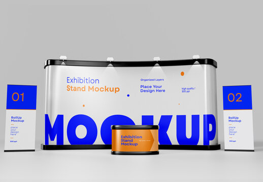 Booth Backdrop Stand Mockup &ndash; AI-Generated Design for Trade Shows, Exhibitions, and Branding with Editable Background        