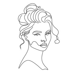 Woman Face Portrait Continuous One Line Drawing. Female Portrait Beautifull Outline Drawing Line Art. Female Line Abstract Portrait