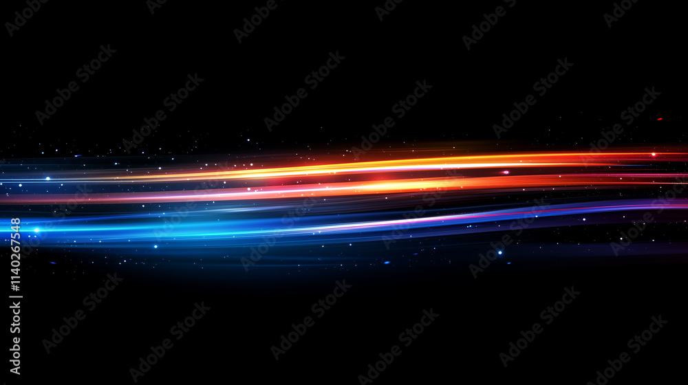 Poster  Dynamic Speed and Energy: Abstract Vector Background with Vibrant Blue and Red Light Streaks on a Dark Canvas. Perfect for Motion Graphics and Sports Designs.