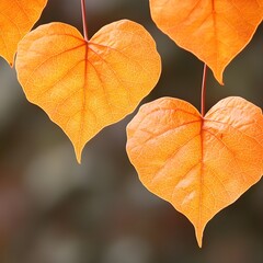 Obraz premium Heart-shaped orange leaves glowing in autumn light