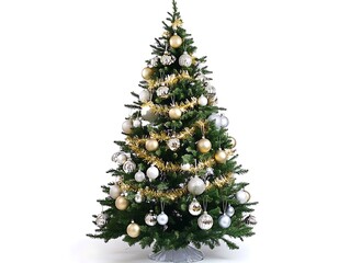 Christmas Tree With Gold Tinsel And Silver Ornaments 