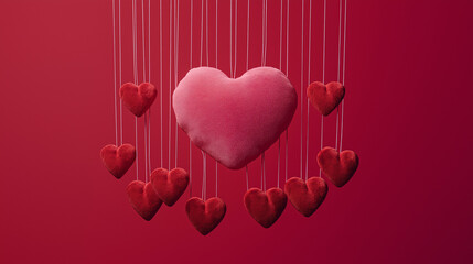 Heartfelt pink cushion art installation romantic setting 3d design soft lighting heart concept