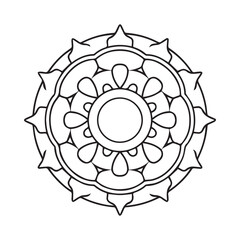 Contour mandala for color book. Monochrome illustration. Symmetrical pattern in a circle. A beautiful image for scrapbook. The template for printing on fabric. Picture for meditation and relaxation.