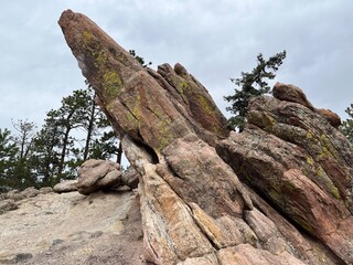 Eroded and obliquely tilted red rocks at Flagstaff mountain, Boulder, Colorado