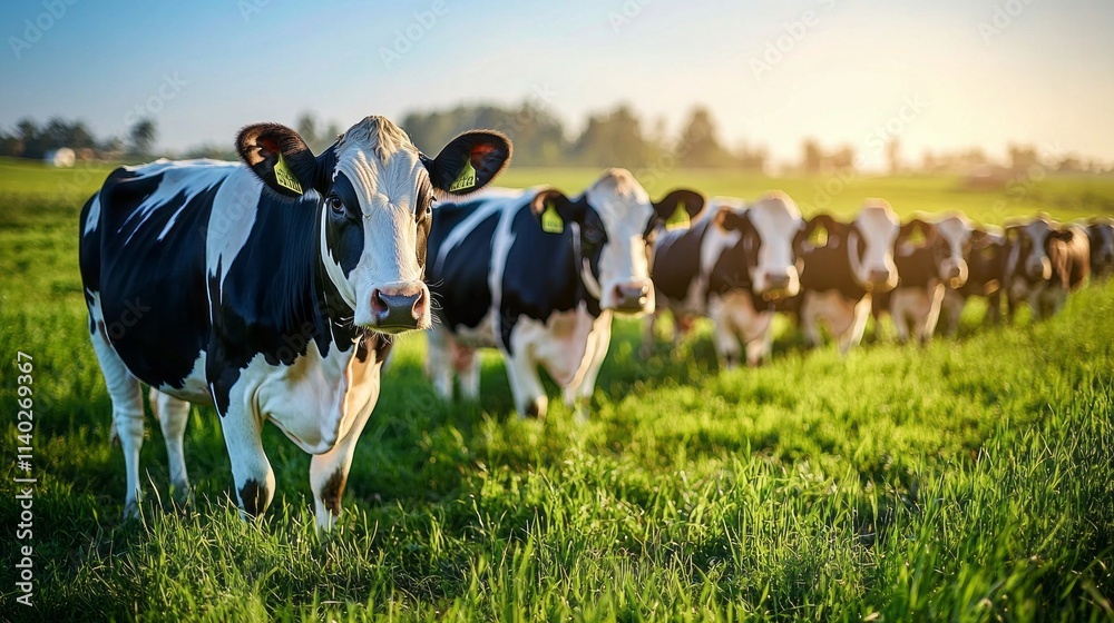 Aufkleber a cow is standing in a field with other cows