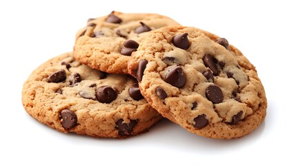 Freshly baked chocolate chip cookies on white surface 