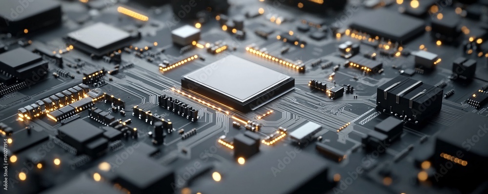 Poster Cpu processing data on motherboard with integrated circuit and electronic components