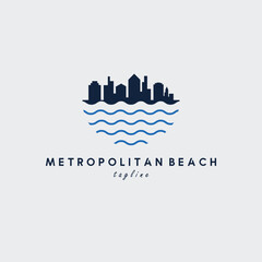 skyscrapers logo on the coast vector illustration design