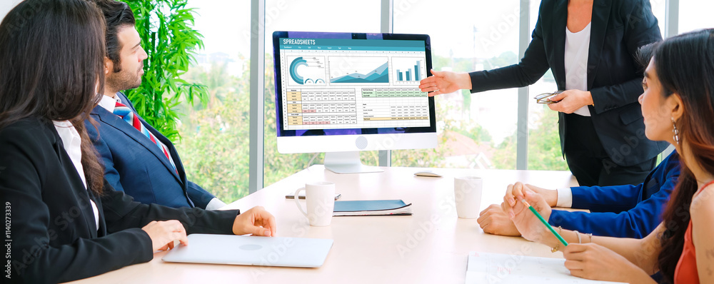 Poster spreadsheet document information financial startup concept. data and graphs in spreadsheet documents