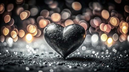 Fototapeta premium Black and White Heart Night Photography, Dark Romantic Heart Background, Monochrome Heart Image, Night Scene Heart