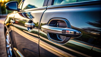 Black Car Door Handle, Automotive Detail, Candid Car Photography, Close-up Shot, Elegant Vehicle Door