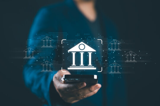 Digital banking and financial technology concept, Finance and banking networking. Businessman with digital online banking on virtual screen