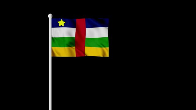 Flag of the Central African Republic Waving in the Wind, African Flag on pole Waving on Transparent Alpha Background